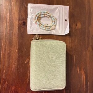 Mint Green Wallet with Pastel Beaded Bracelet
